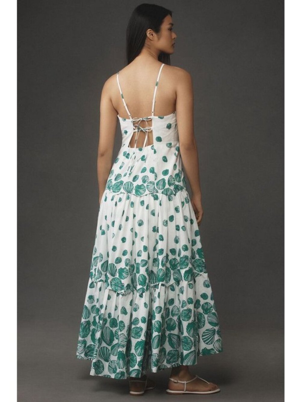 Anthropologie Maeve Seashell Halter Tiered Cotton Maxi Dress 1X - Picture 3 of 12